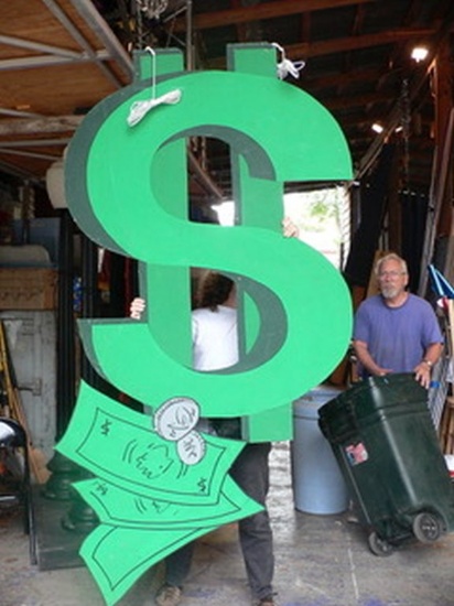 Dollar Sign Cut Out - Painted Luan, measuring 8'H