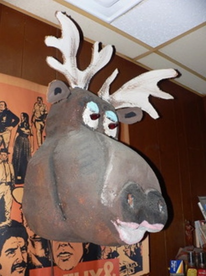 Moose "Moosey" Carved coated styrofoam cardboard antler, eyes light up