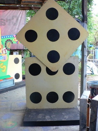 4 - Big Flat Dice, measuring 4' X 4' Flat painted luan dice, Black and Off White