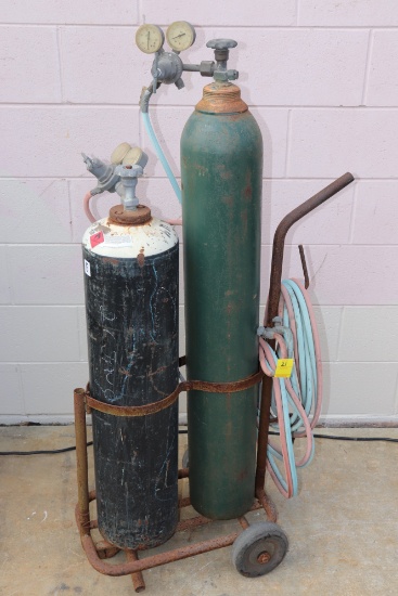 Oxygen and Acetylene Tank with Gages, Hoses, Torch and Cart
