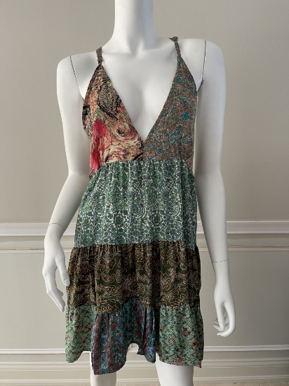 Patchwork Swing Dress with adjustable straps, Multicolor, Size L, Retails: $58.00