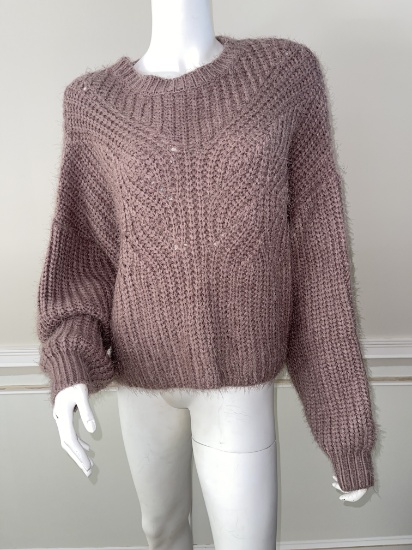 Meara Cable Knit Fuzzy Sweater, Color: Mauve, Size: Large, Retails: $68.00