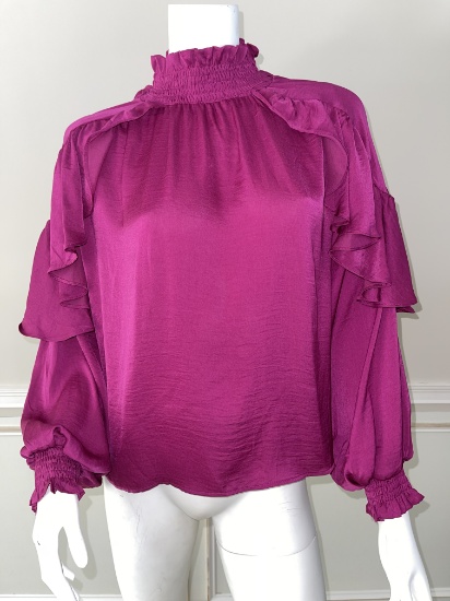 Mimi Mock Neck Ruffle Sleeve Blouse, Color: Pink, Size: Large, Retails: $54.00