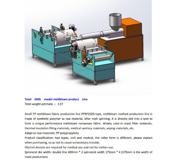 Meltblown Product Line Machine, Model JD65 (NEW IN CRATE)