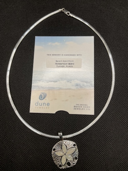 Dune Jewelry Sand Dollar Pendent Necklace, Sterling Silver, with sand from Honeymoon Island, FL (Han