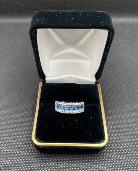 Topaz and Diamond Ring, 14K White Gold, Size 6.5