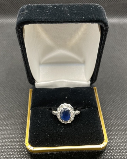 Sapphire and Diamond Ring, 18K White Gold,  Size 7.0