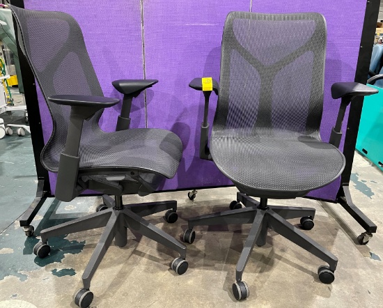 QTY. 2 - HERMAN MILLER MESH CHAIRS W ARMS ON WHEELS, X $