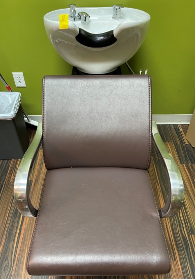DIR SHAMPOO STATION, BROWN LEATHER CHAIR WITH SINK