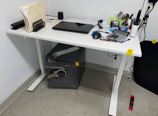 WHITE STAND UP DESK WITH STANDING FLOOR MAT (CONTENTS NOT INCLUDED)