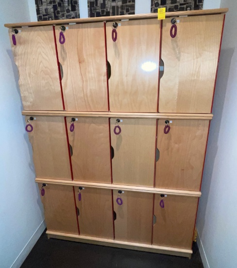 WOOD LOCKERS WITH KEYS  (66 1/2 " H X 15" W)