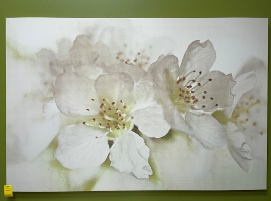 46" W x 31" H WHITE FLOWER PAINTING ON CANVAS