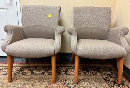2 UPHOLSTERED ARM CHAIRS, X $