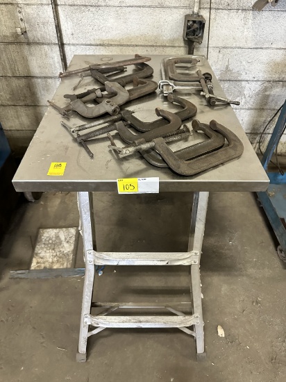 LOT OF ASSORTED CLAMPS WITH TABLE