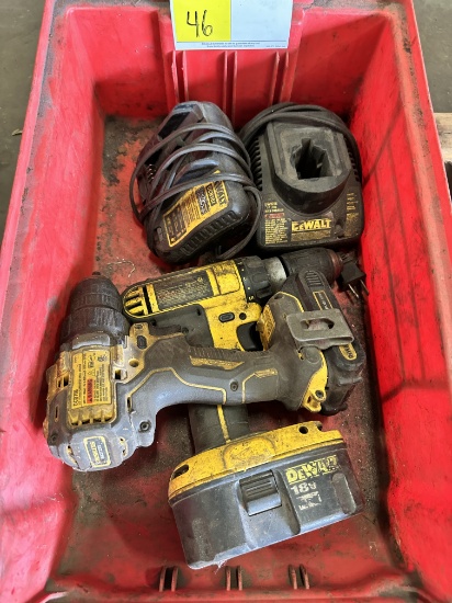 LOT OF 2 DEWALT DRILLS WITH BATTERIES AND CHARGER