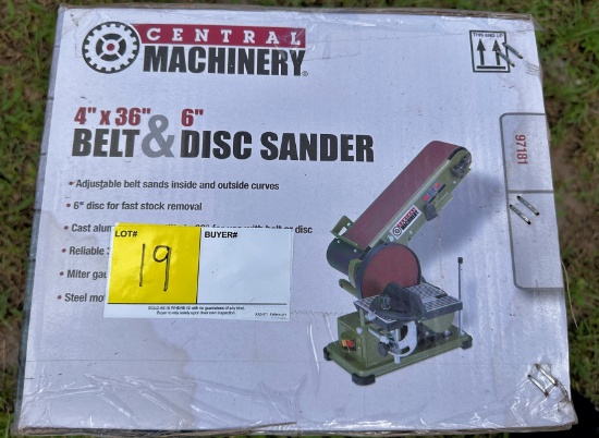 CENTRAL MACHINERY, 4" X 36" BELT AND DISC. SANDER
