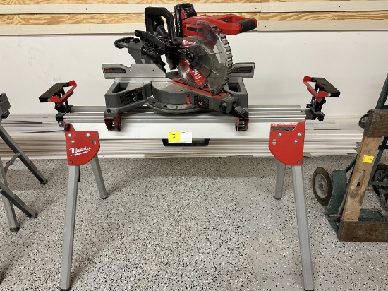 MILWAUKEE CORDLESS COMPOUND SLIDING MITER SAW WITH BATTERY & STAND