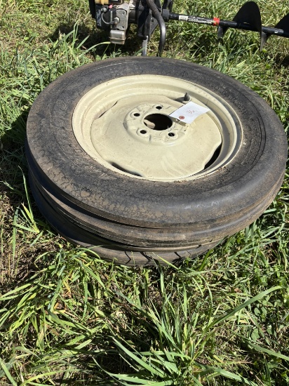 (2) 5.00 x 15 TRI RIB TIRES ON 5 BOLT RIMS