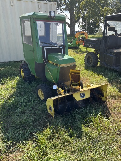 JOHN DEERE 317 LAWN TRACTOR W/ CAB & SNOW BLOWER