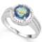 SPARKLING ! 2 CARAT OCEAN MYSTIC GEMSTONE & DIAMOND 925 STERLING SILVER RING