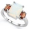 MARVELOUS ! 1 CARAT CREATED FIRE OPAL & 1 CARAT GARNET 925 STERLING SILVER RING