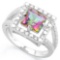 CHARMING ! 1 1/2 CARAT MYSTIC GEMSTONE & DIAMOND 925 STERLING SILVER RING