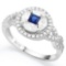 AWESOME ! CREATED BLUE SAPPHIRE 925 STERLING SILVER HALO RING