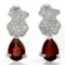 EXQUISTE ! 1 2/5 CARAT GARNET & DIAMOND 925 STERLING SILVER EARRINGS