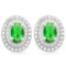 STUNNING 2 CARAT CREATED EMERALD & FLAWLESS CREATED DIAMOND 925 STERLING SILVER EARRINGS