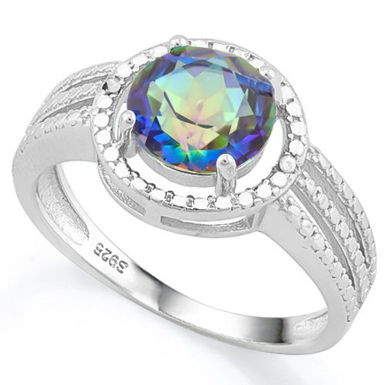 SPARKLING ! 2 CARAT OCEAN MYSTIC GEMSTONE & DIAMOND 925 STERLING SILVER RING