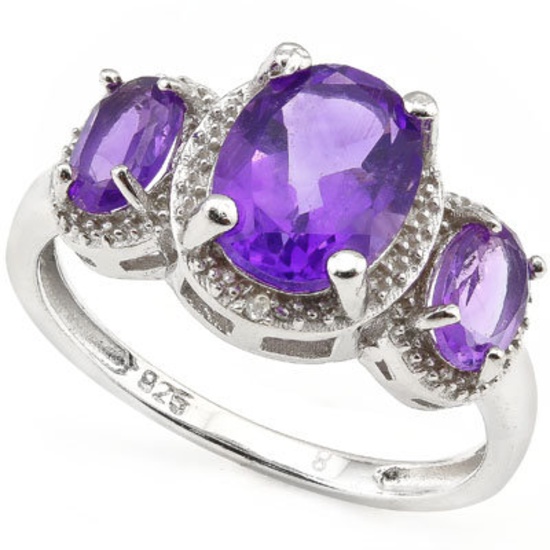 CLASSIC 2.65 CARAT AMETHYSTS 925 STERLING SILVER RING