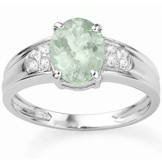 MAGNIFICENT ! 1 4/5 CARAT GREEN AMETHYST & DIAMOND 925 STERLING SILVER RING