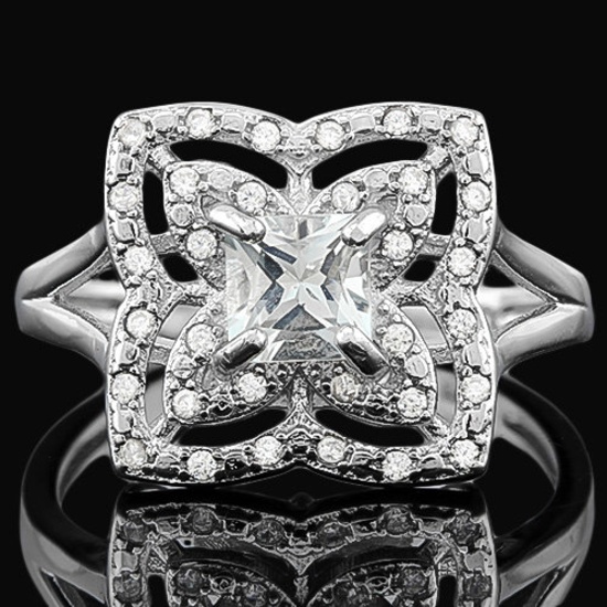 ADORABLE ! 3/4 CARAT WHITE TOPAZ & (32 PCS) FLAWLESS CREATED DIAMOND 925 STERLING SILVER RING
