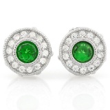 PRETTY 1 1/5 CARAT CREATED EMERALD & 1/4 CARAT (28 PCS) FLAWLESS CREATED DIAMOND 925 STERLING SILVER