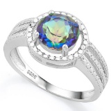 SPARKLING ! 2 CARAT OCEAN MYSTIC GEMSTONE & DIAMOND 925 STERLING SILVER RING