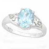 LOVELY ! 2 CARAT BABY SWISS BLUE TOPAZ & DIAMOND 925 STERLING SILVER RING