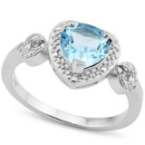 MESMERIZING 1.412 CARAT TW BLUE TOPAZ & GENUINE DIAMOND PLATINUM OVER 0.925 STERLING SILVER RING