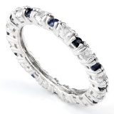 DAZZLING ! 4/5 CARAT ( 11 PCS ) WHITE TOPAZ & 1/2 CARAT (11 PCS) SAPPHIRE 925 STERLING SILVER RING