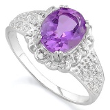 PRETTY ! 1 2/3 CARAT AMETHYST & DIAMOND 925 STERLING SILVER RING