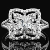 ADORABLE ! 3/4 CARAT WHITE TOPAZ & (32 PCS) FLAWLESS CREATED DIAMOND 925 STERLING SILVER RING