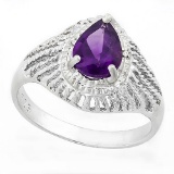 PRETTY ! 1 CARAT AMETHYST & DIAMOND 925 STERLING SILVER RING