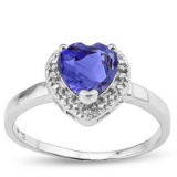 HULKING 2 CARAT LAB TANZANITE & DIAMOND 925 STERLING SILVER RING