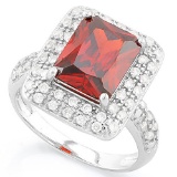 BEAUTEOUS ! 4 CARAT CREATED GARNET & 4 CARAT (40 PCS) FLAWLESS CREATED DIAMOND 925 STERLING SILVER H