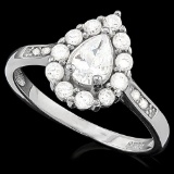 BEAUTEOUS ! 2 CARAT (17 PCS) FLAWLESS CREATED DIAMOND 925 STERLING SILVER HALO RING