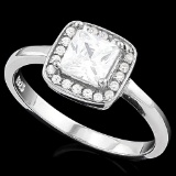 CHARMING! 1 2/3 CARAT (21 PCS) FLAWLESS CREATED DIAMOND 925 STERLING SILVER HALO RING