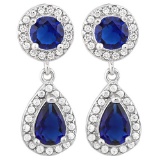 EXCLUSIVE CREATED BLUE SAPPHIRE 925 STERLING SILVER EARRINGS