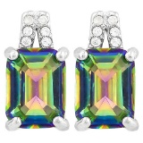 MARVELOUS ! 2 3/4 CARAT GREEN MYSTIC GEMSTONE & (12 PCS) CREATED DIAMOND 925 STERLING SILVER EARRING