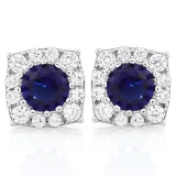 GORGEOUS 2 2/5 CARAT CREATED BLUE SAPPHIRE & 1/4 CARAT (26 PCS) FLAWLESS CREATED DIAMOND 925 STERLIN