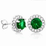 EXCELLENT 2 CARAT CREATED EMERALD & 1/3 CARAT (32 PCS) FLAWLESS CREATED DIAMOND 925 STERLING SILVER