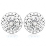 EXQUISITE ! 2 CARAT CREATED WHITE SAPPHIRE & DIAMOND 925 STERLING SILVER EARRINGS